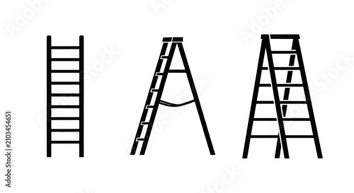 Vector illustration of set of three different types of ladders on a transparent background