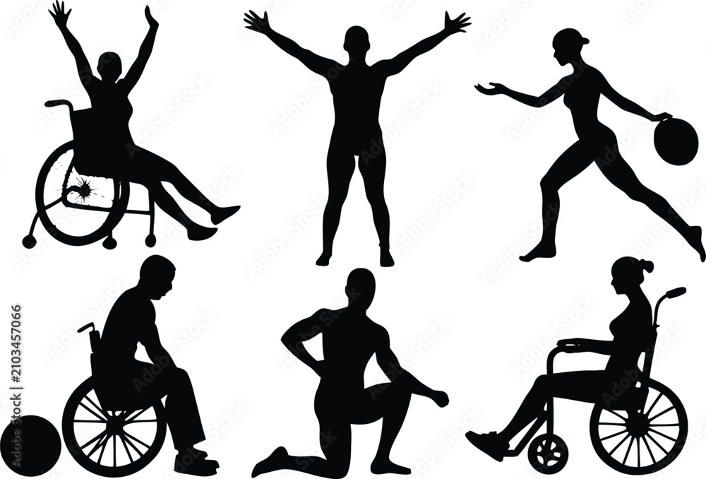 Obraz premium Black silhouettes of people with disabilities and athletics Vector