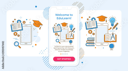 Education icons on phone screen.