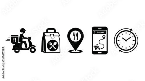 Food Delivery Service Icon Set.