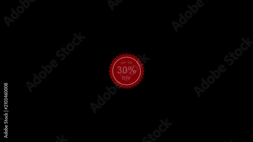 Up to 30 Percent Off Round Discount Badge 4K Animation Promotional Sale Motion Graphic.