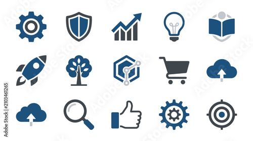 Professional dark blue business and startup icon collection.