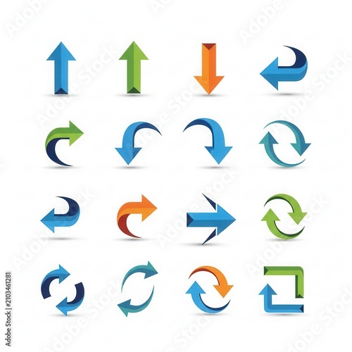 Colorful arrows and circular icons set in vector style