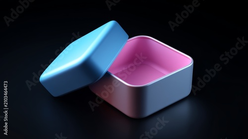 3D Silver Gift Box with Blue and Pink Lid Rendered in High Fidelity
