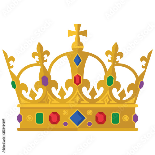 Фотография Royal golden crown icon decorated with colorful gems and cross emblem nobility s