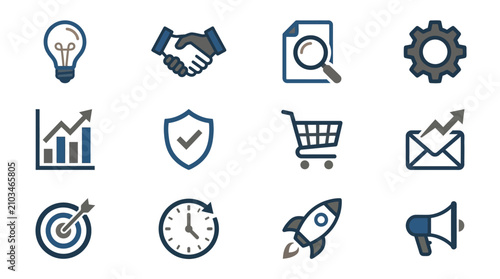 Modern startup and innovation colorful icon set.