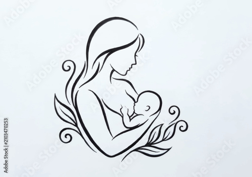 Mother breastfeeding newborn baby in tender silhouette. Nursing parent and infant bonding moment in soft backlight outline.