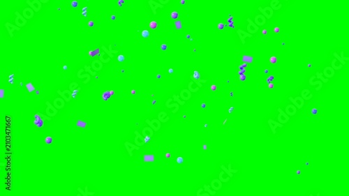 purple confetti on green, teal burst animation