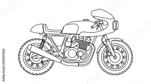 Photos Classic Cafe Racer Motorcycle Line Art Illustration