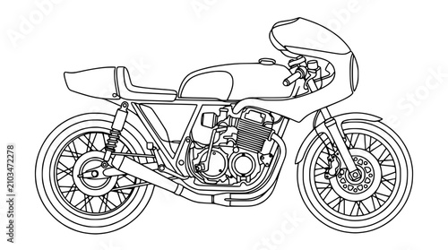 Schilderij op canvas Classic Cafe Racer Motorcycle Line Art Illustration