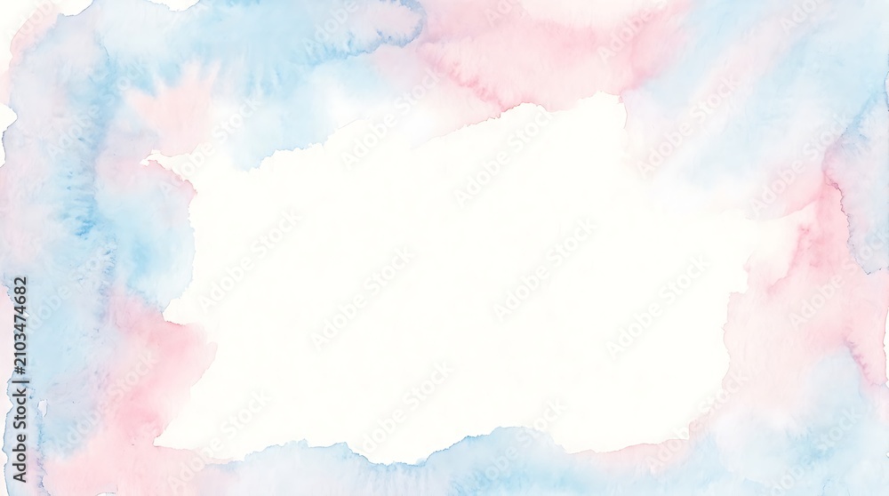Obraz premium Soft pastel blue and pink watercolor frame creates a serene border around central copy space for International Day of Peace background and elegant minimalist banner design