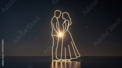 Silhouettes of a couple holding hands, glowing warmly against a dark background, symbolizing love and connection.