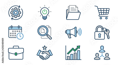 Modern corporate and startup outline symbols.