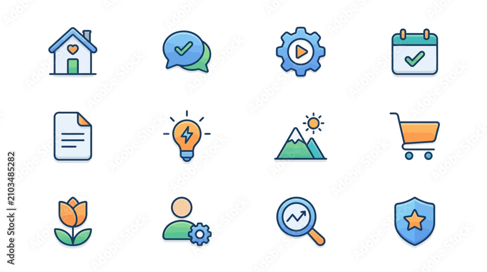 Fototapeta premium Modern colorful line business and lifestyle icons.