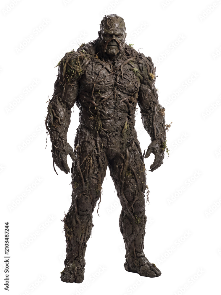 Fototapeta premium Swamp Monster Character Made of Mud and Vines Isolated on Transparent Background