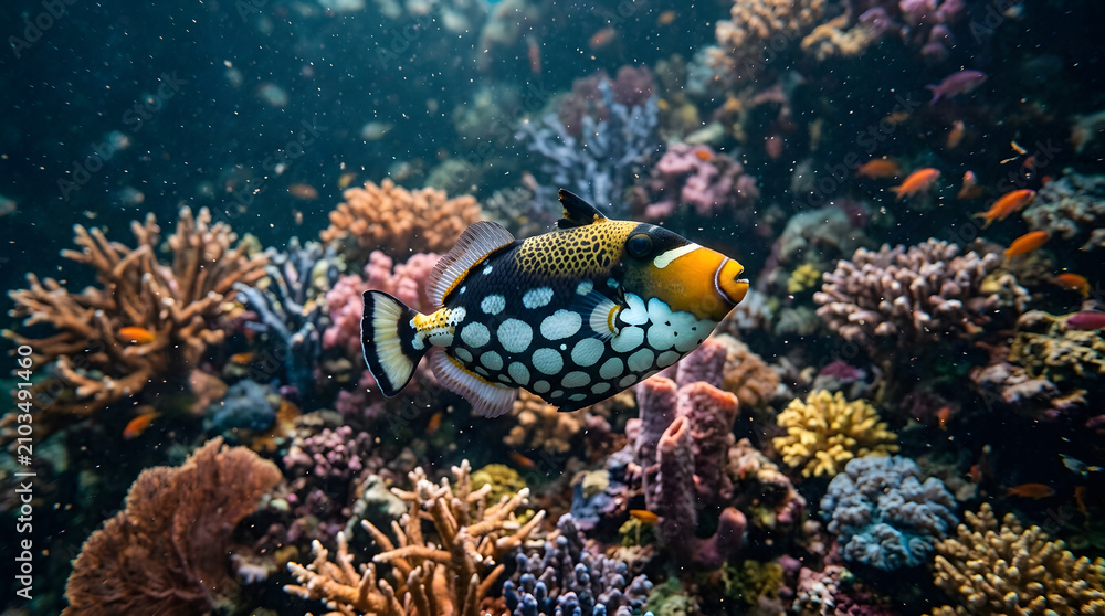 Fototapeta premium bright color triggerfish on natural habitat