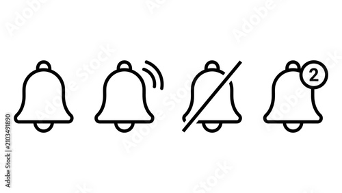 Notification bell icon set showing alert status and silent mode with interface