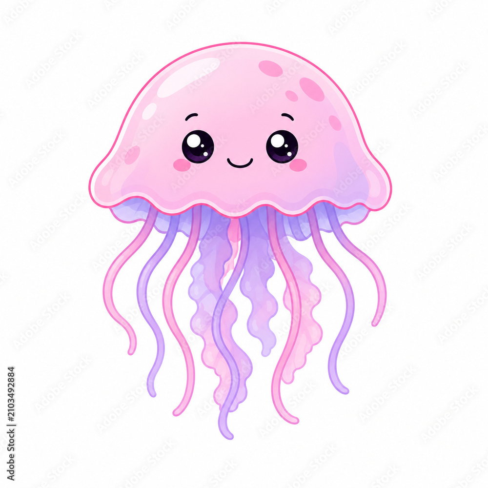 Naklejka premium Cute jellyfish icon, flat vector illustration isolated on white background