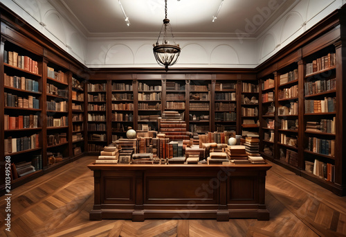 Grand library interior with...