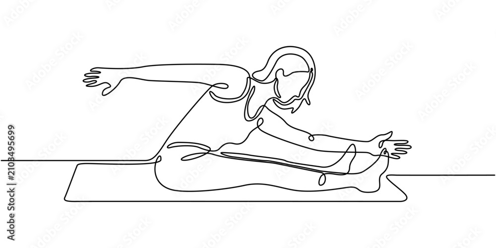 Obraz premium Woman doing yoga stretching exercise in continuous line art