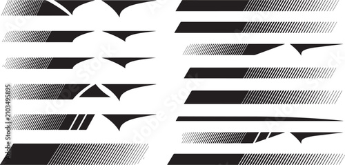 black car vinyl sticker racing stripe set for vehicle side decoration.
