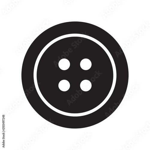 A simple graphic of a black button with a white outline and four holes in the center