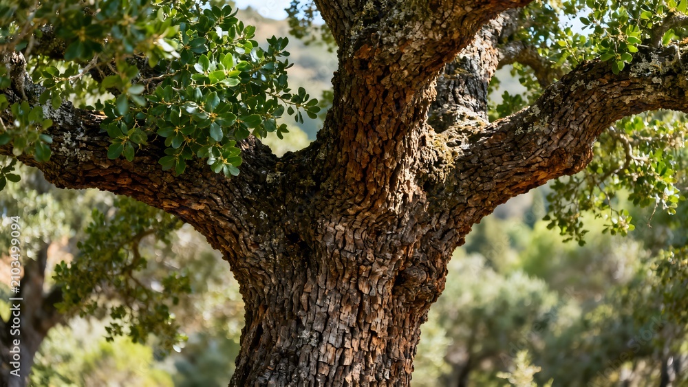 Obraz premium Close Up of Mature Cork Oak Tree with Natural Cork Bark