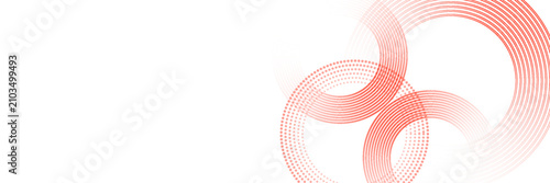 Elegant white horizontal background with abstract red concentric rings and halftones.