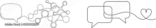 Fotografía Continuous Line Communication Network with Chat Bubbles and Heart Minimal Illust