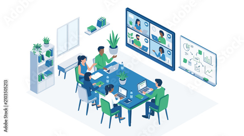Hybrid Office Meeting Concept Illustration