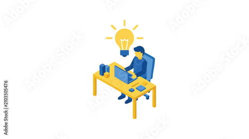 Innovation Concept of Creative Professional Generating New Ideas on Laptop at Desk for Strategic Business Project Development