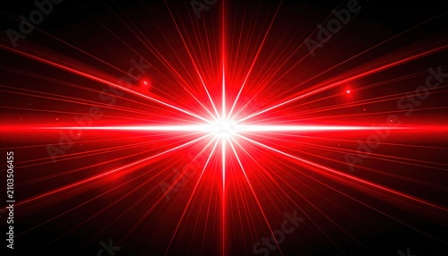 Intense red light burst with glowing particles.