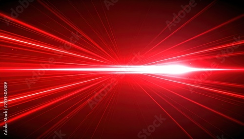 Horizontal red laser light beam on black background