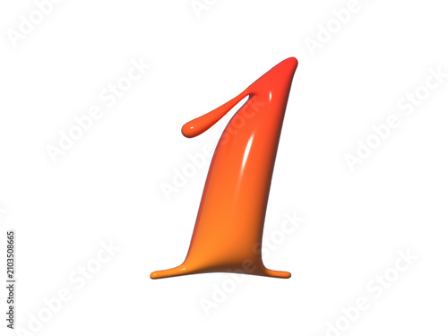 Inflated 3D Number One Glossy Red Orange Balloon Style Isolated on White Background