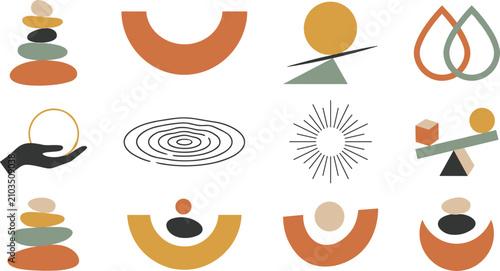 Fotografie Set of abstract zen balance and mindfulness vector illustrations featuring stack