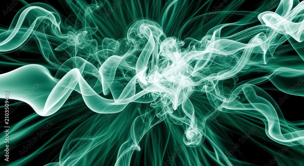 Fototapeta premium Abstract Teal Smoke Trails on Black Background