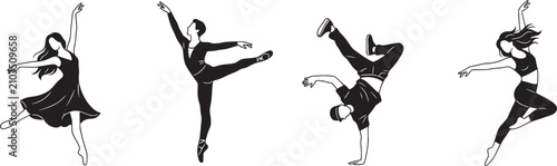 Canvas Print Four Dance Styles Silhouettes Collection