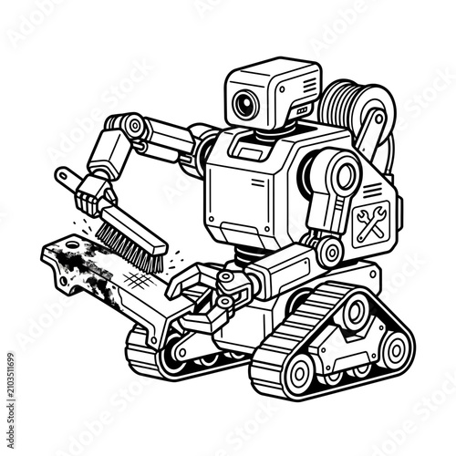 Robot Holding Paint Brush Spraying.