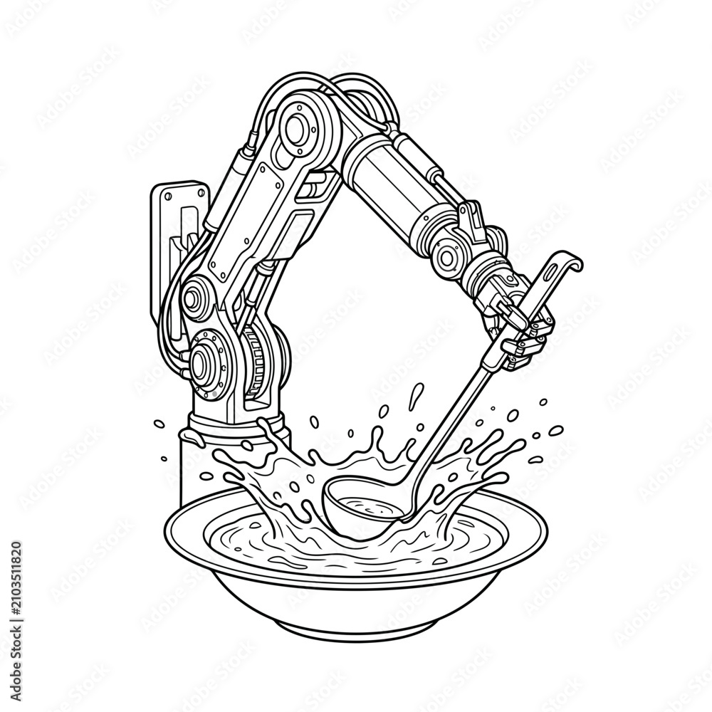 Obraz premium Robotic Arm Mixing Food with Spoon.