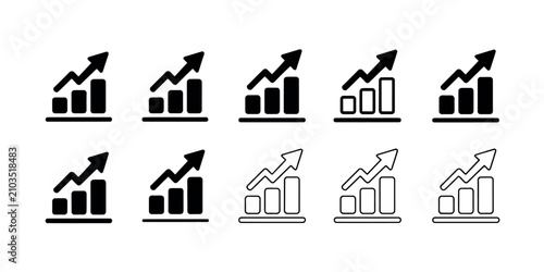 Growing graph icons vector illustration with black and white concept. Vector illustration