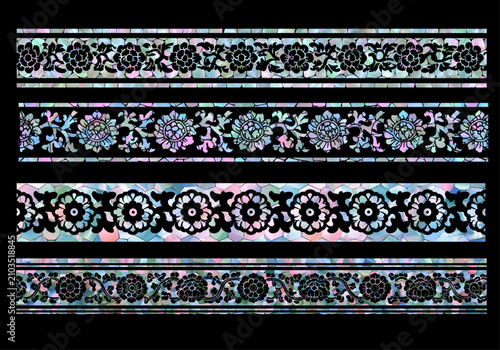 Premium Korean Najeon-chilgi style mother-of-pearl floral border set