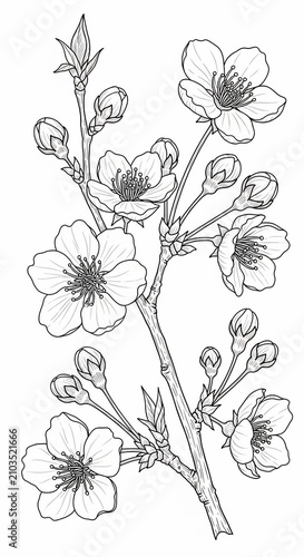 Delicate hand-drawn cherry blossoms in monochrome, a sketch of spring's gentle awakening.