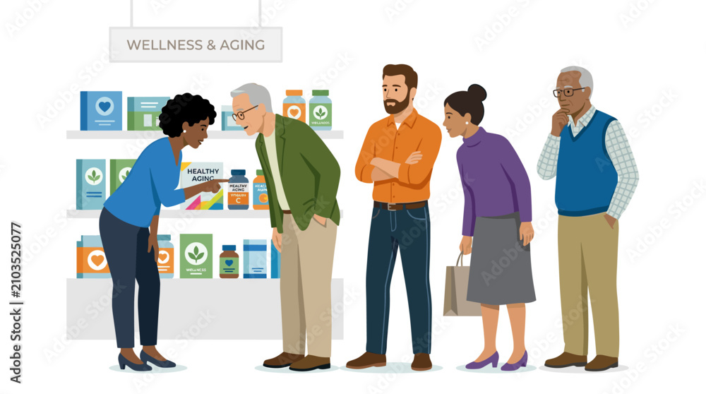 Obraz premium Diverse People Shopping for Wellness Supplements in a Pharmacy