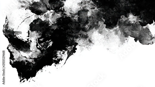 Abstract ink brush stroke art in black and white for creative concepts