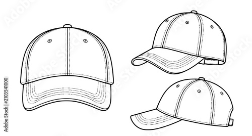 Obraz na płótnie Minimal black baseball cap vector outline illustration for apparel design