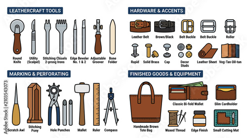 Bild auf Leinwand Leathercraft Tools and Supplies Collection