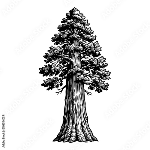 Detailed Illustration of a Majestic Sequoia Tree.