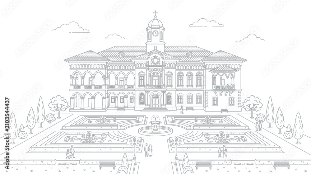 Fototapeta premium Ornate Neo-Classical Building with Formal Gardens