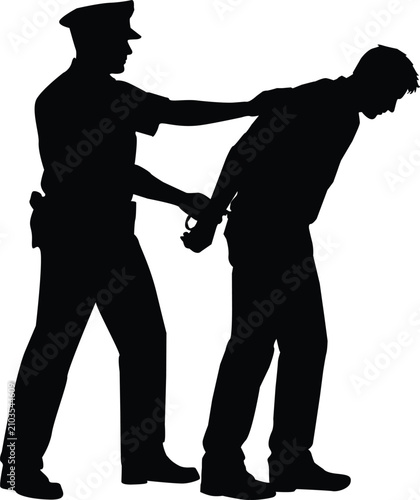 Photography Police Officer Arresting Suspect Silhouette Isolated on White Background Vector