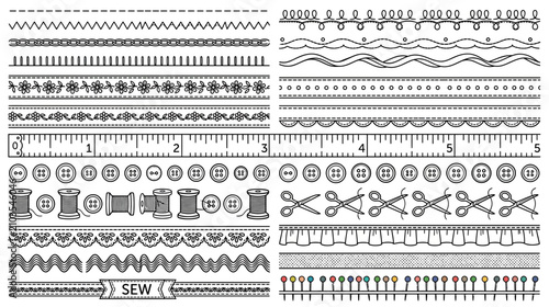 Принти на полотні Sewing Elements Collection: Stitches, Buttons, Scissors, and Tools
